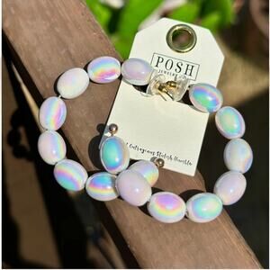 Posh by Pink Panache | NWT | Metallic White Beaded Hoop Earrings